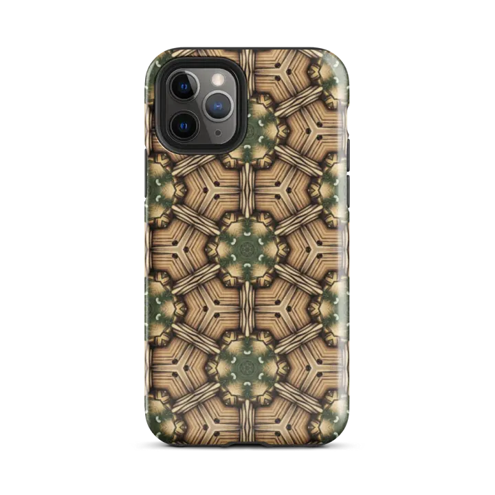Tough Phone Case for iPhone® - Green and Brown Abstract Logs Hex Geometric Pattern product image (2)