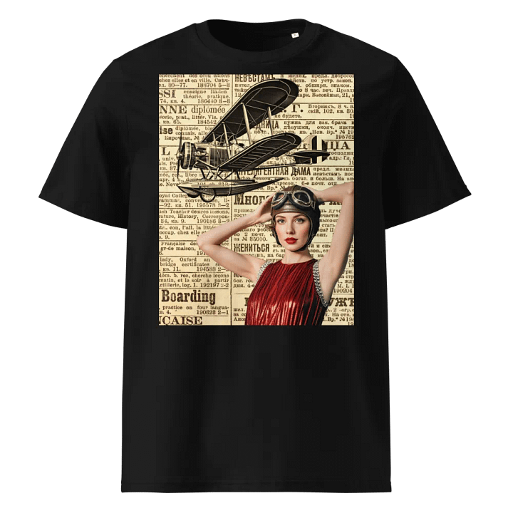 Vintage Aviator Flapper Unisex Organic Cotton T-Shirt. product image (5)