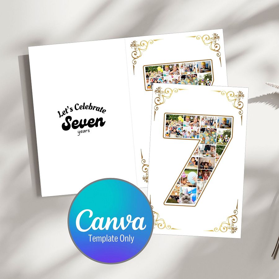 Seven Year Celebration Card Photo Collage Canva Template product image (1)