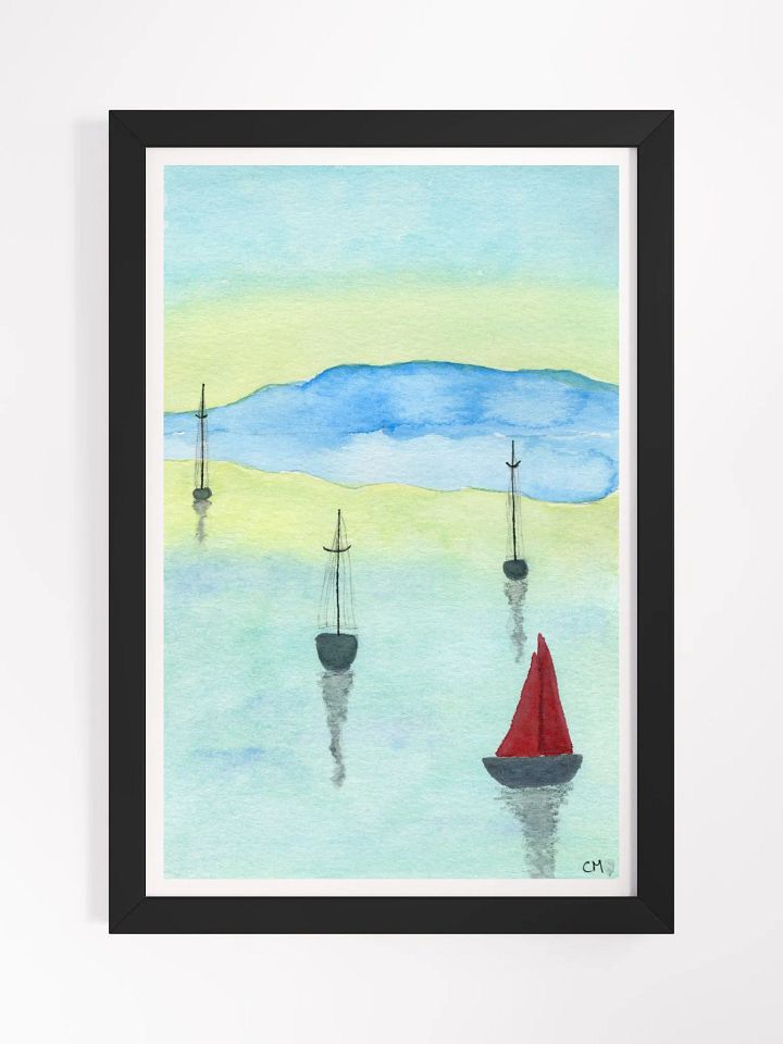Boats: Watercolor Landscape Framed Poster product image (1)