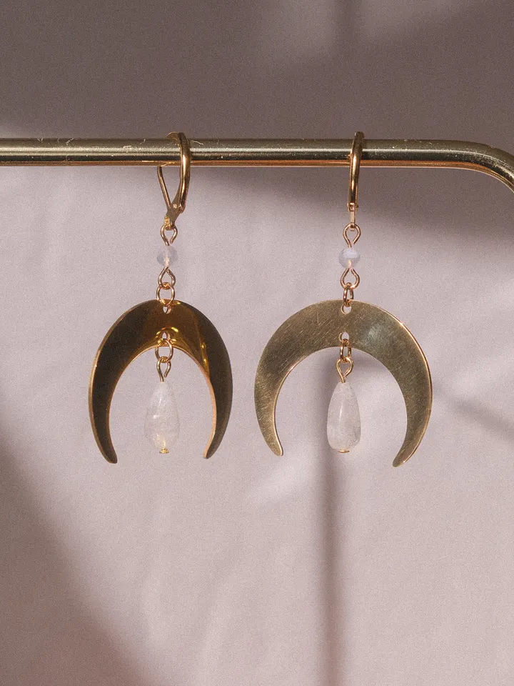 Lunar voice - Moonstone & blue lace agate earrings product image (2)