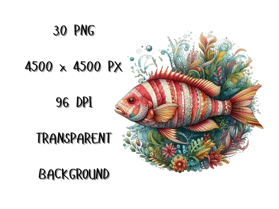 Watercolor Graceful Fish Exploring a Colorful Underwater Garden PNG, Cute Sea Creatures Clipart, PNG Download, Sea Life Bundle product image (6)