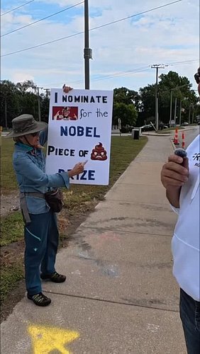 They encountered a counter-protester with a unique sign: 