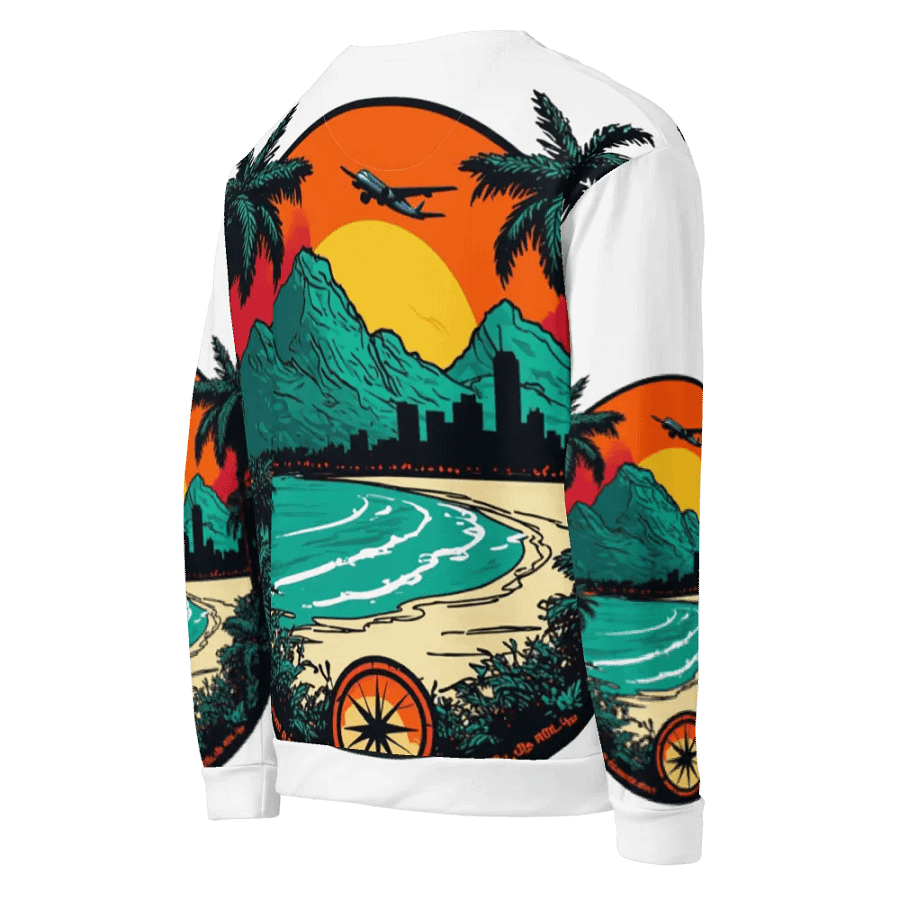 All-Over Print Recycled Unisex Sweatshirt | AI-Designed Pullover: Stylish Travel Views for Adventurers product image (11)