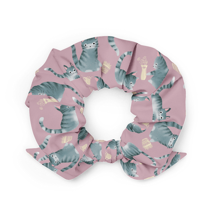 Grey Tabby Cats Knocking Stuff Over Patterned Scrunchie product image (2)