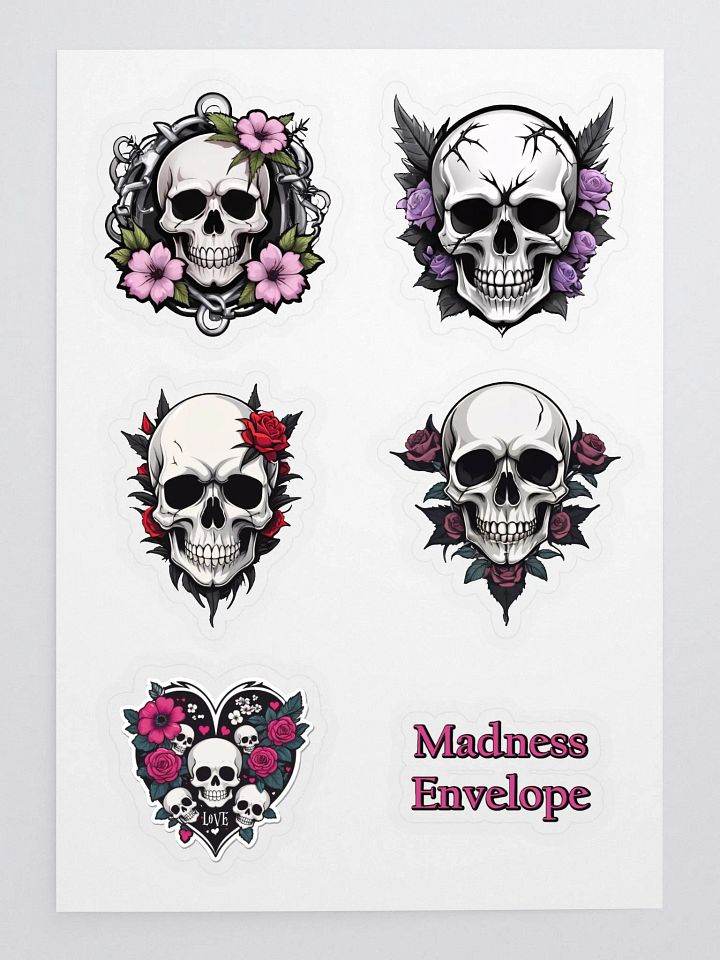 Gothic Skull With Flowers Sticker Set - Collector's Sticker Pack product image (2)
