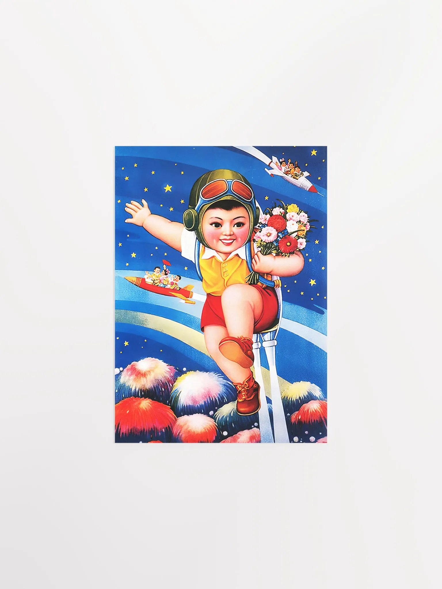 Little guest in space, China 1980 — Chinese space retro poster propaganda, propaganda poster, soviet art, soviet space product image (6)