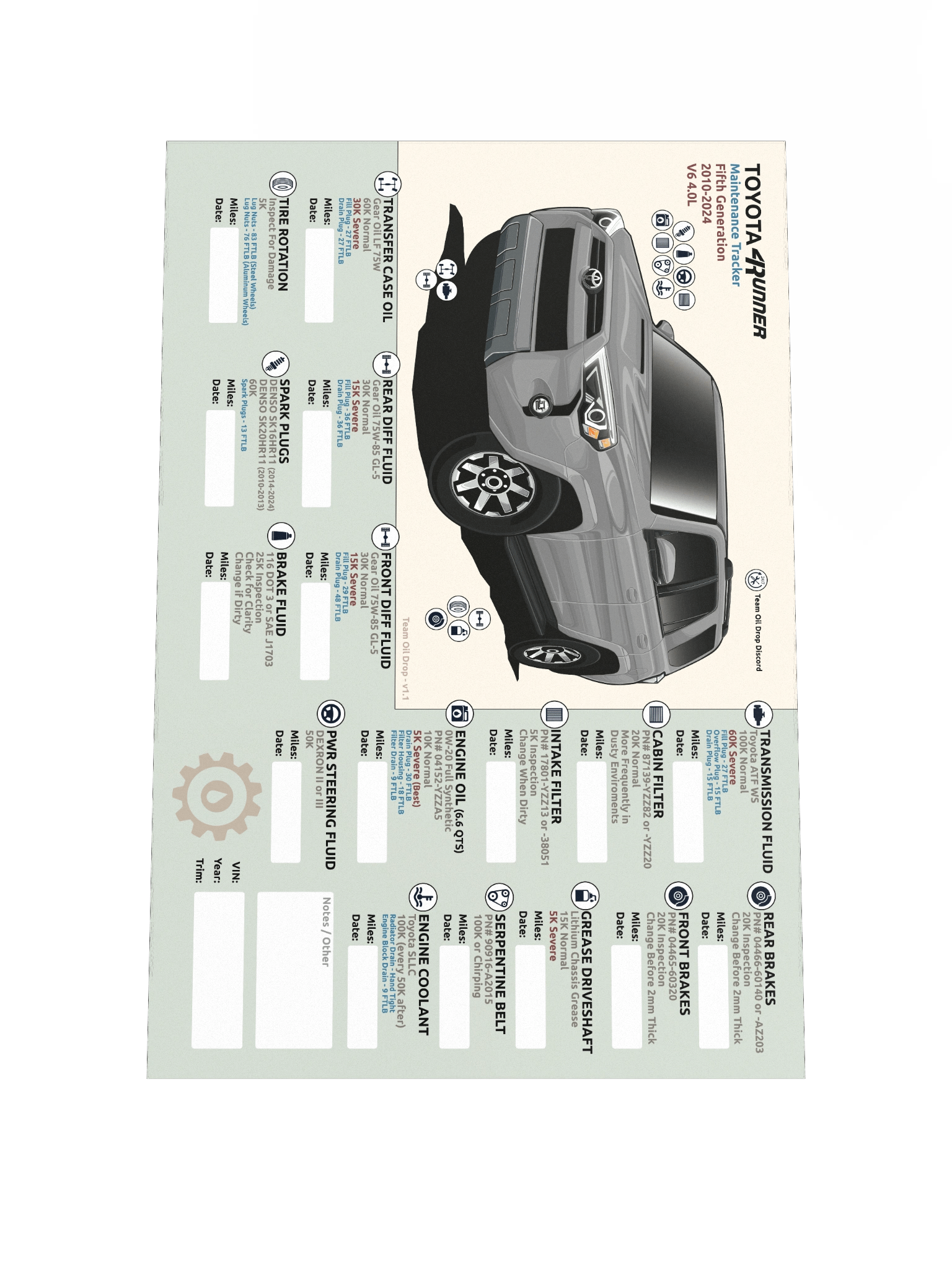 5th GEN 4Runner MAINTENANCE TRACKER V1.1 - Cement product image (2)