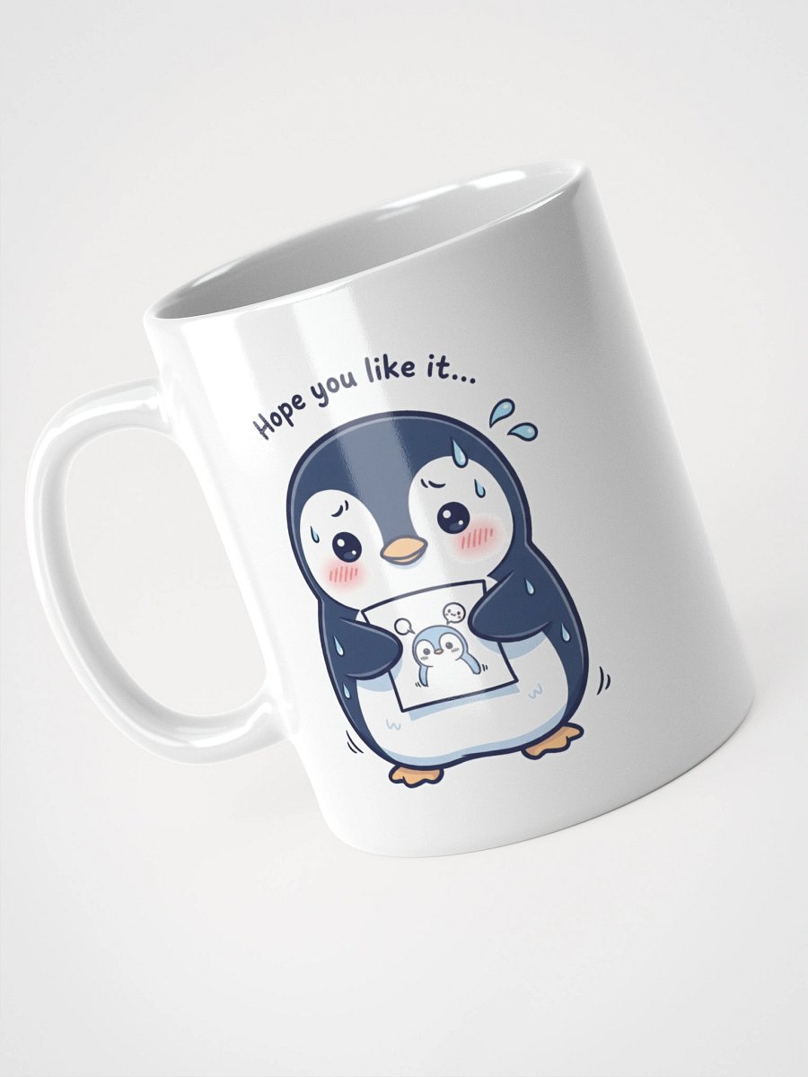 Nervous Penguin Presenting Art White Glossy Mug product image (4)