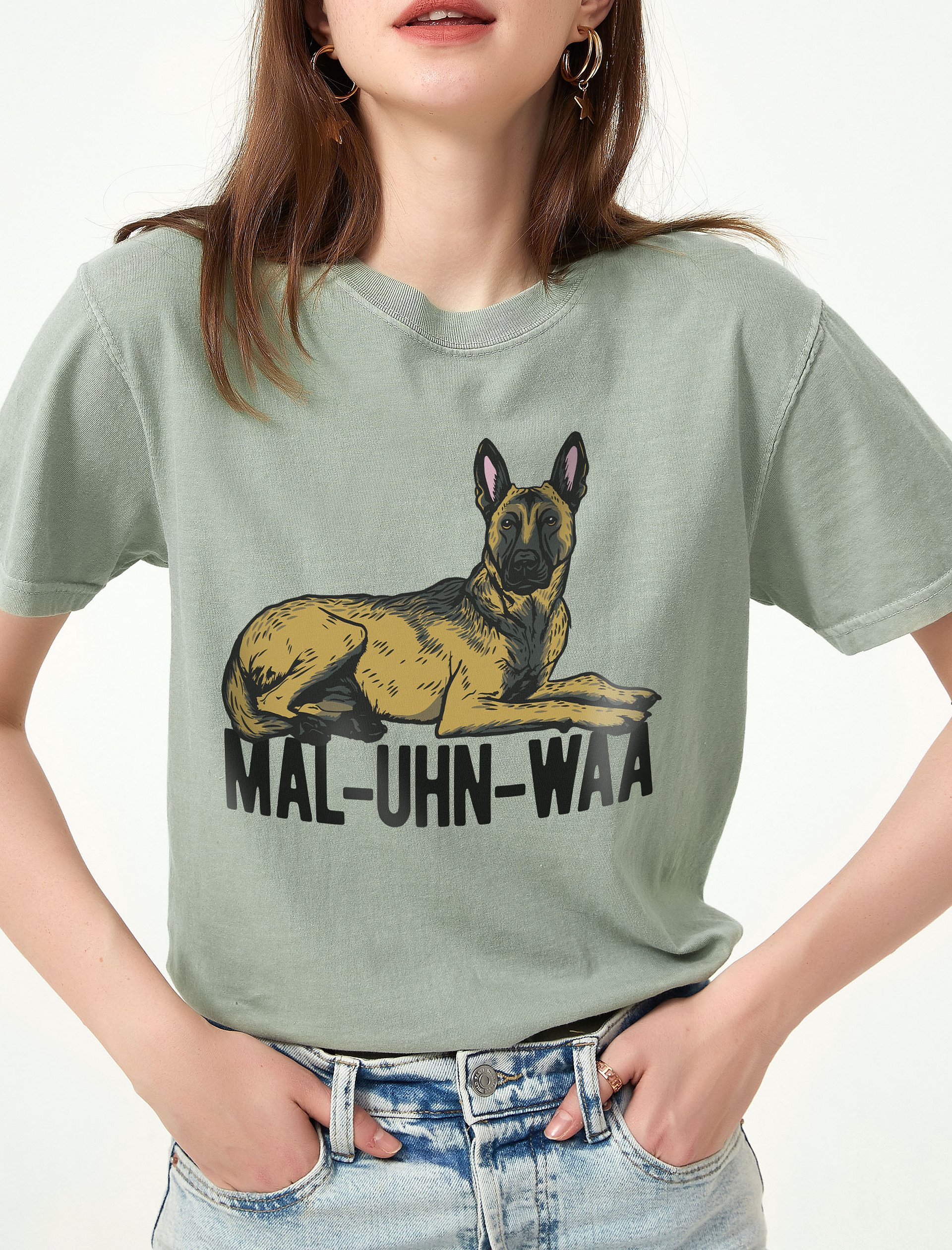 Mal-Uhn-Waa T-Shirt of a Belgian Malinois | Funny T-Shirt for Belgian Malinois and Herding Dog Owners product image (1)