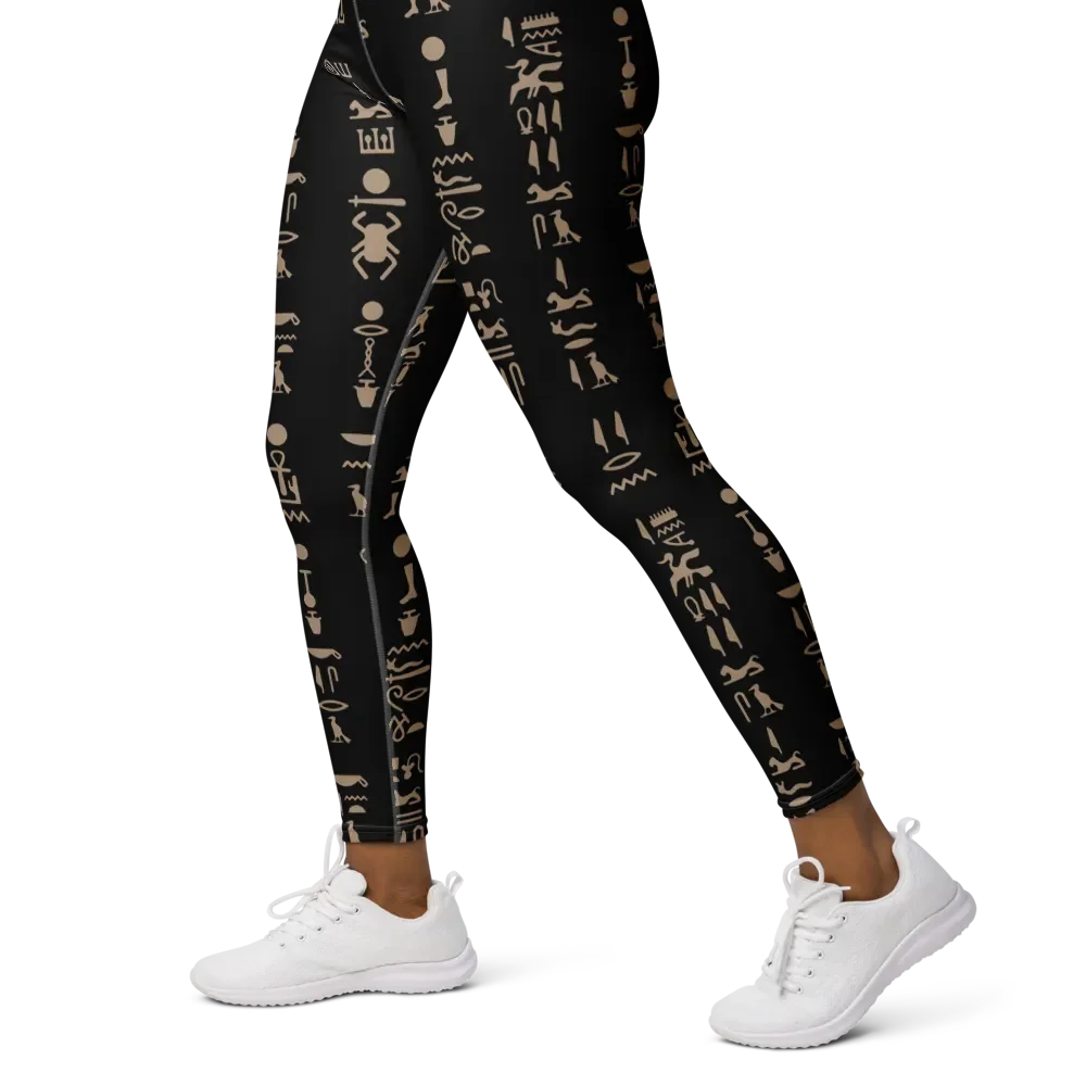 Isis Black Full Pattern Hieroglyphs Yoga Leggings product image (3)