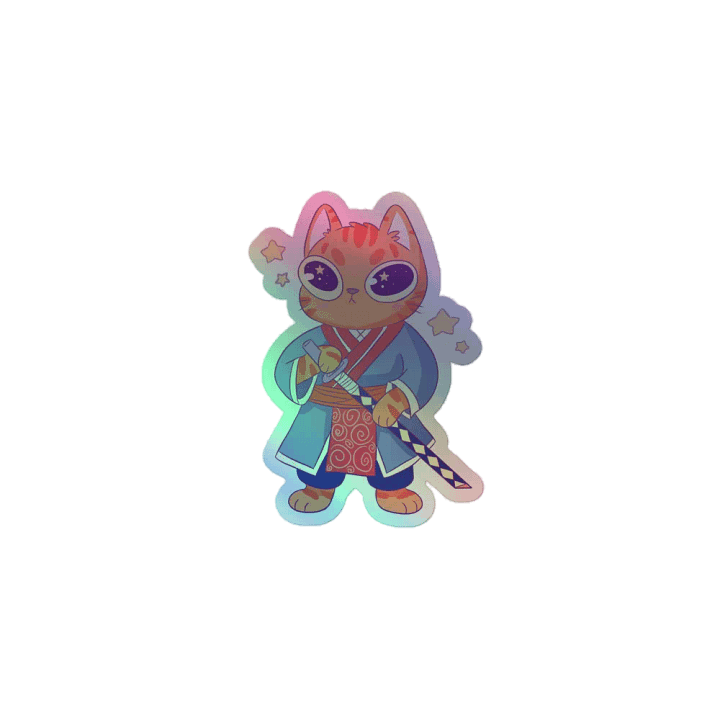 Whimsical Samurai Cat Holographic Sticker product image (2)