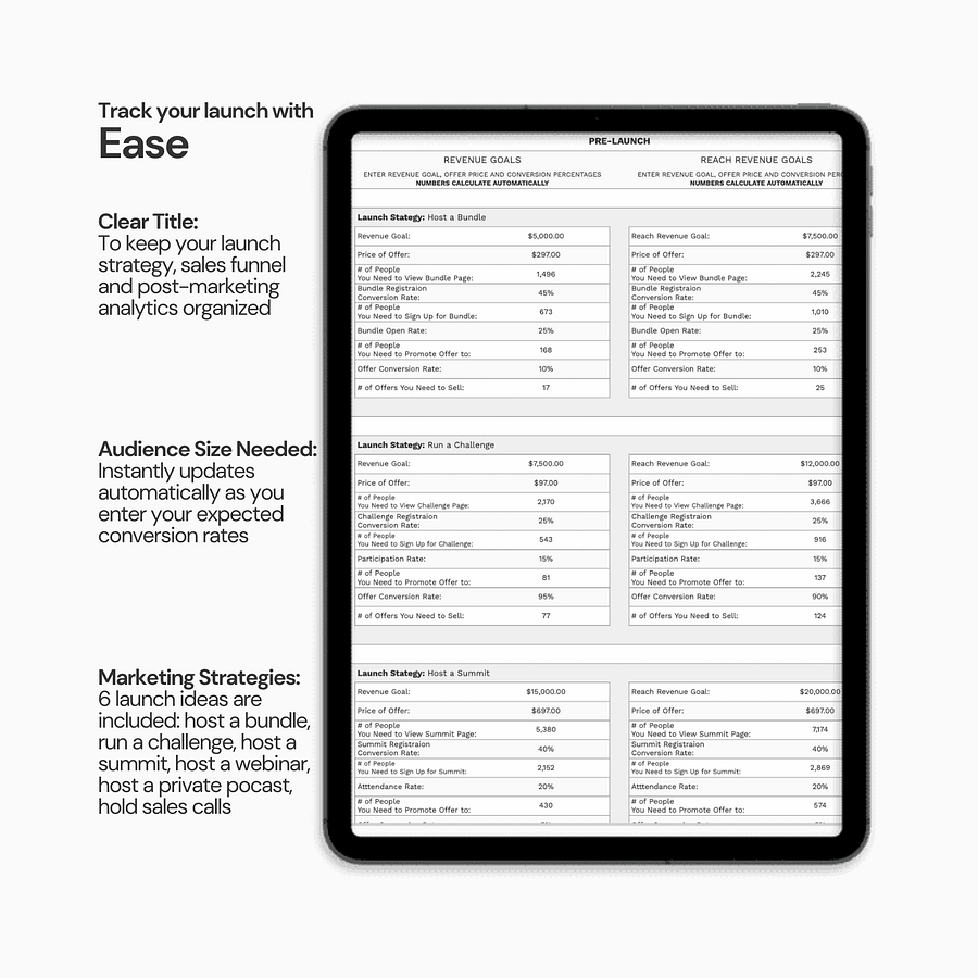 Course Launch Funnel Calculator Spreadsheet product image (8)