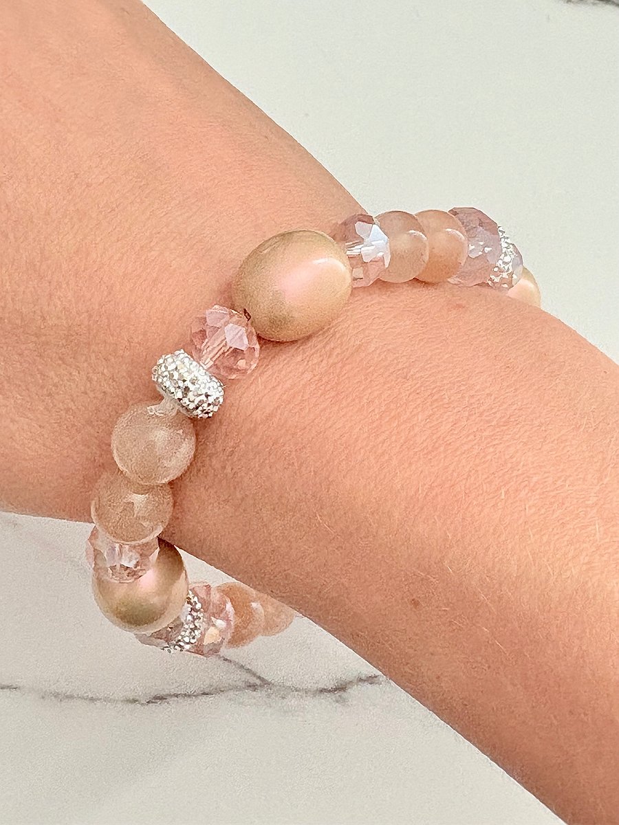 Blush Reverie | Semi-Precious & Pearlescent Bead Bracelet | Handmade 8" Stretch Bracelet | Coastal Charm Jewelry by Monique Faella Designs™ | MFD-00049 product image (3)