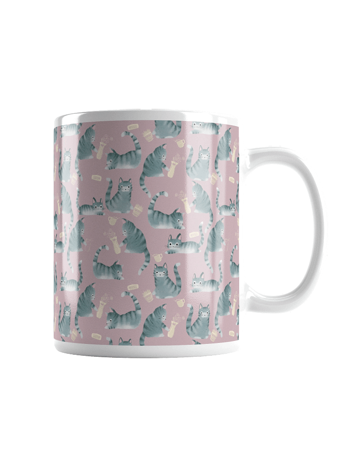 Bad Grey Tabby Cats Knocking Stuff Over Mug, Pink product image (2)