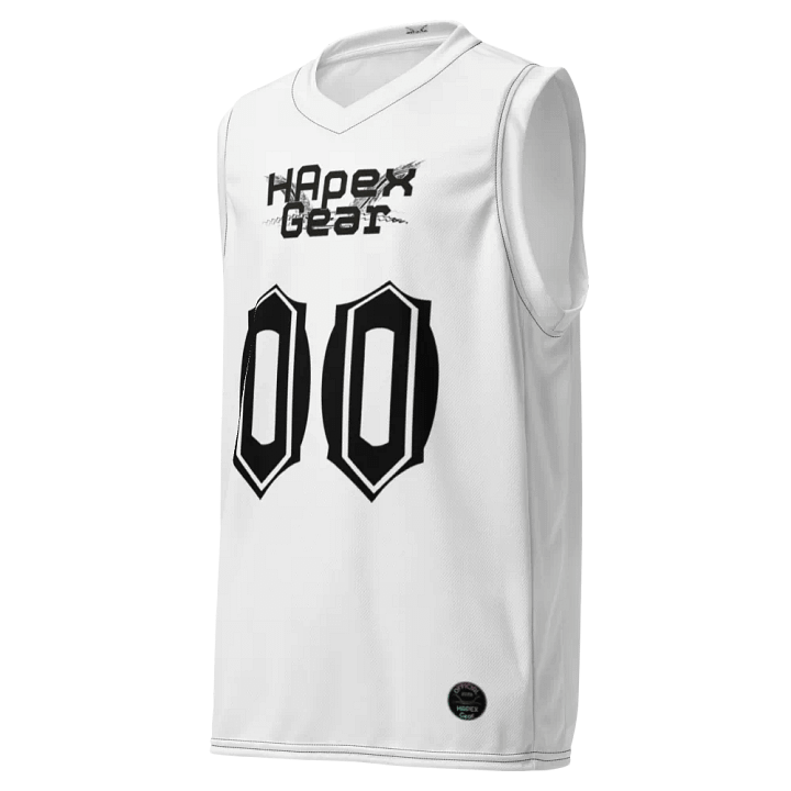 Eisko - White - Recycled Unisex Basketball Jersey - Black HApex Gear Black Logo product image (1)