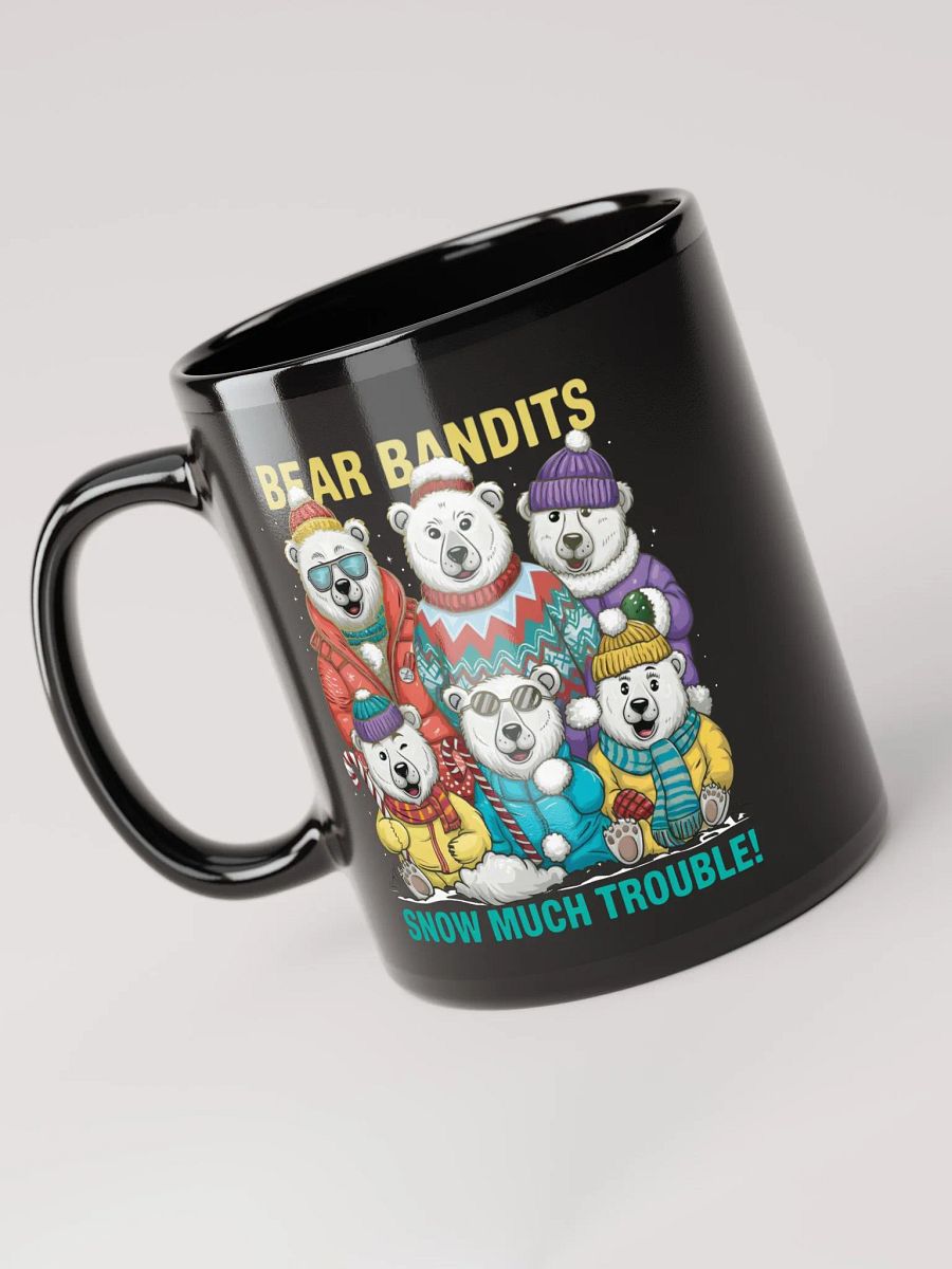 Bear Bandits of the North Black Glossy Mug – Playful Polar Bear Mug product image (5)