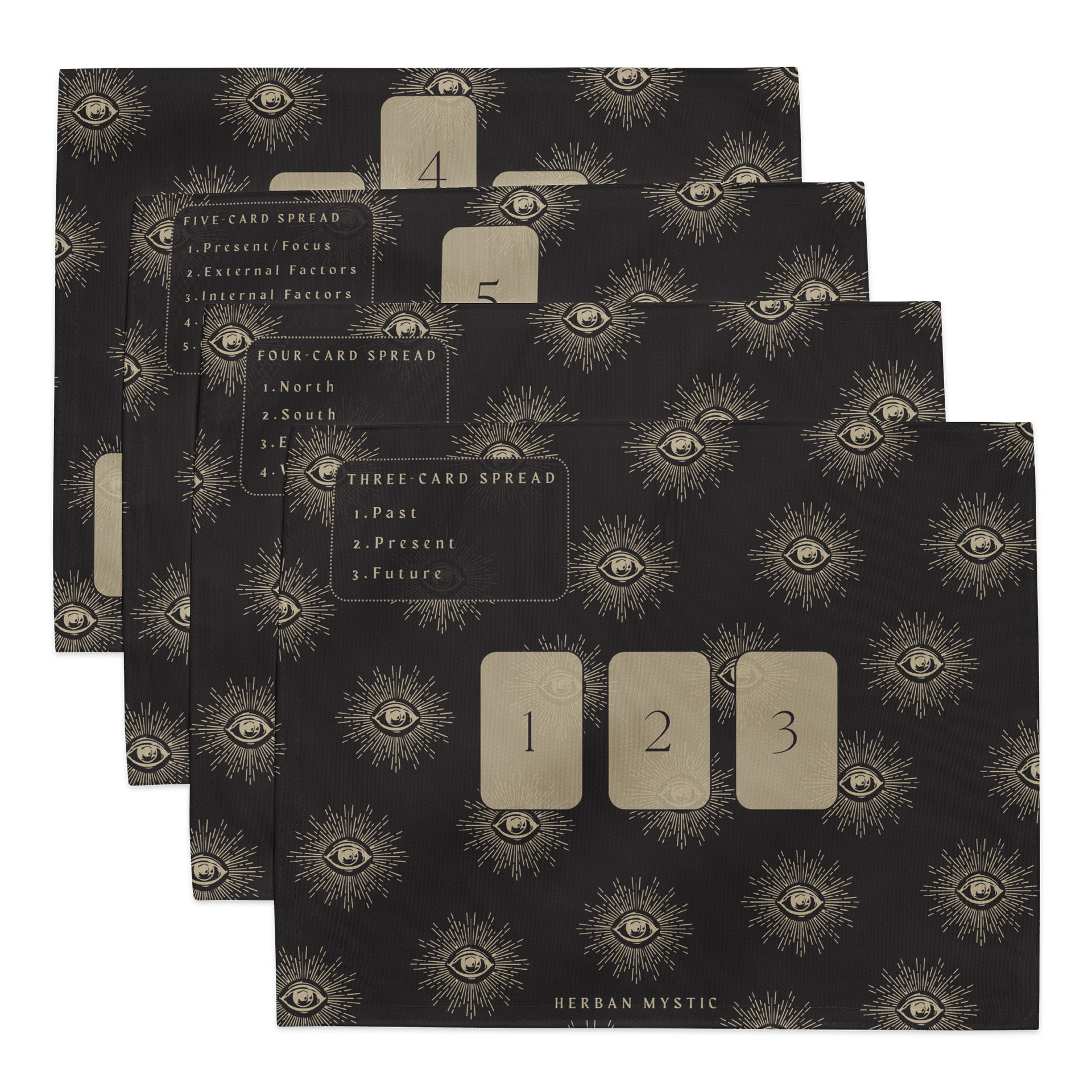 Dark Mystic Eye Divination Placemats - 4-Piece Tarot Reading Set with Spread Guide product image (1)
