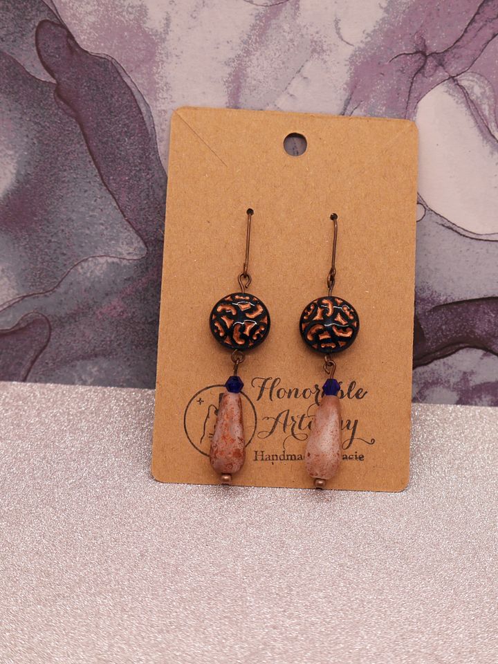 Dark Blue and Orange Drop Earrings product image (1)