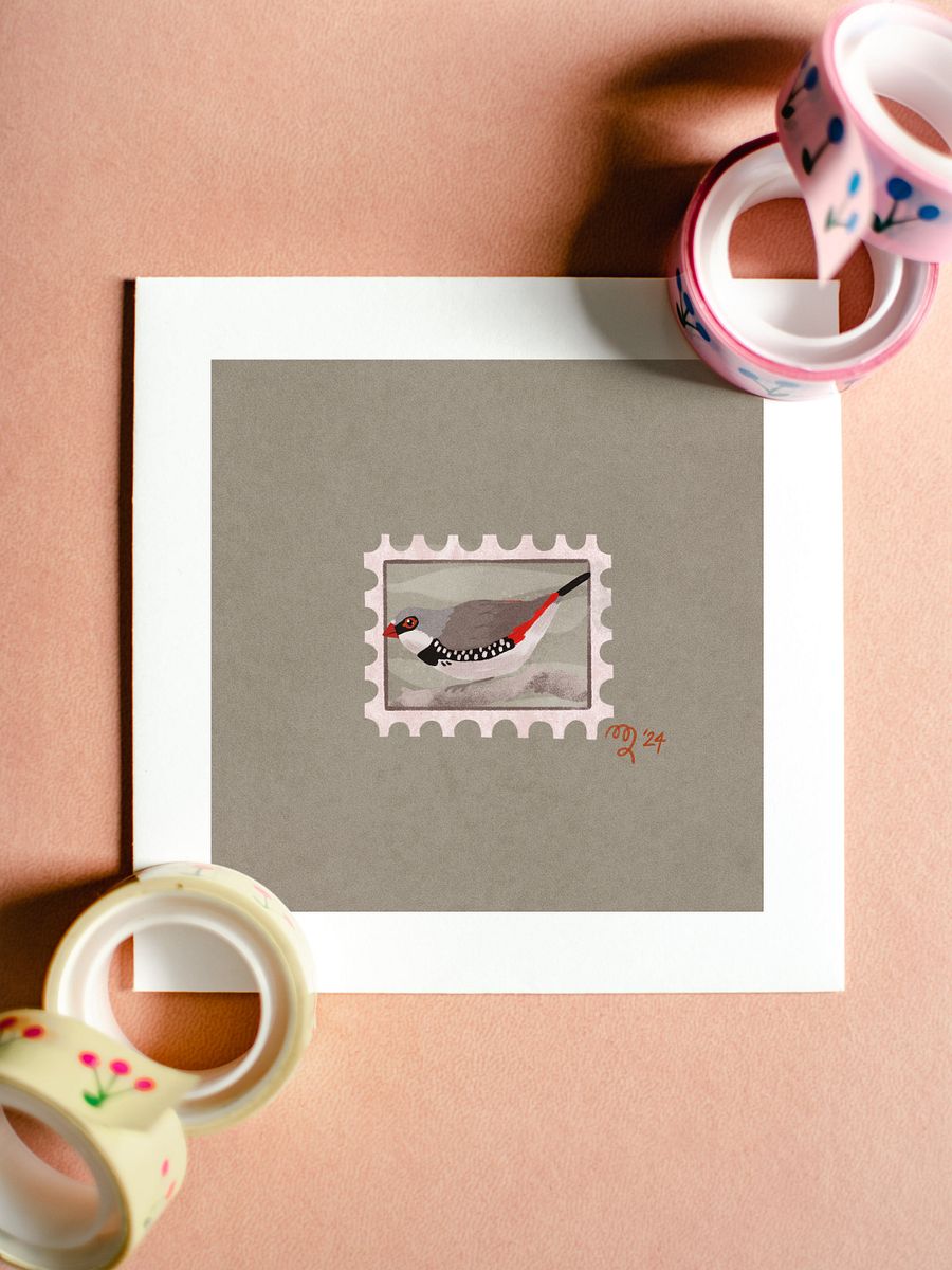 Diamond Firetail Stamp Print – Birbfest 2024 product image (1)