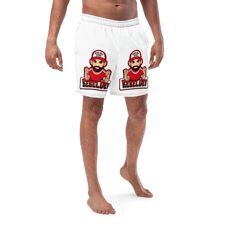 RebelDev white swim trunks product image (1)