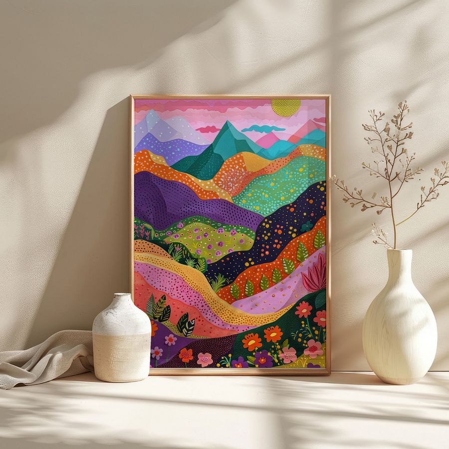 Mountain Scenery with Colorful Flowers Abstract Art Print product image (23)