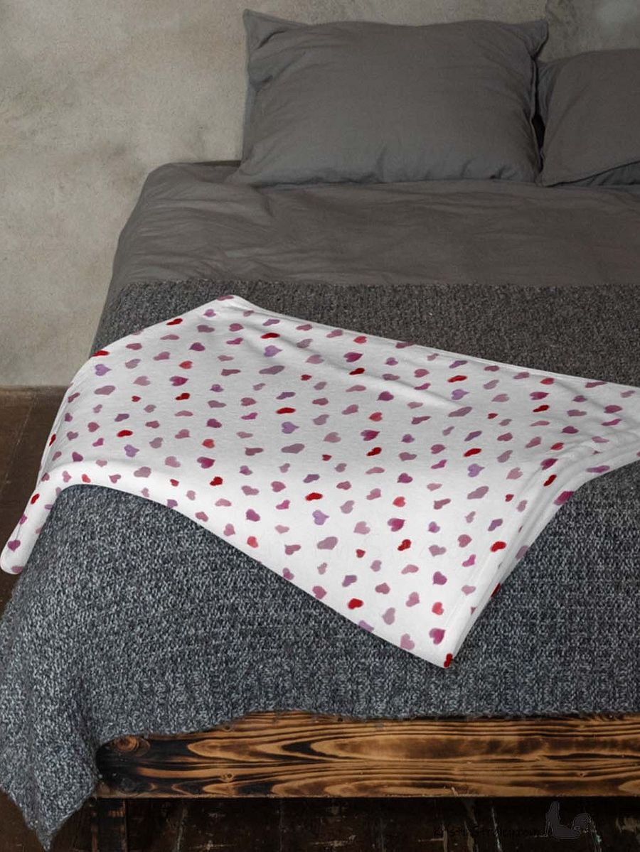 Pink Watercolor Hearts Fleece Throw Blanket product image (7)