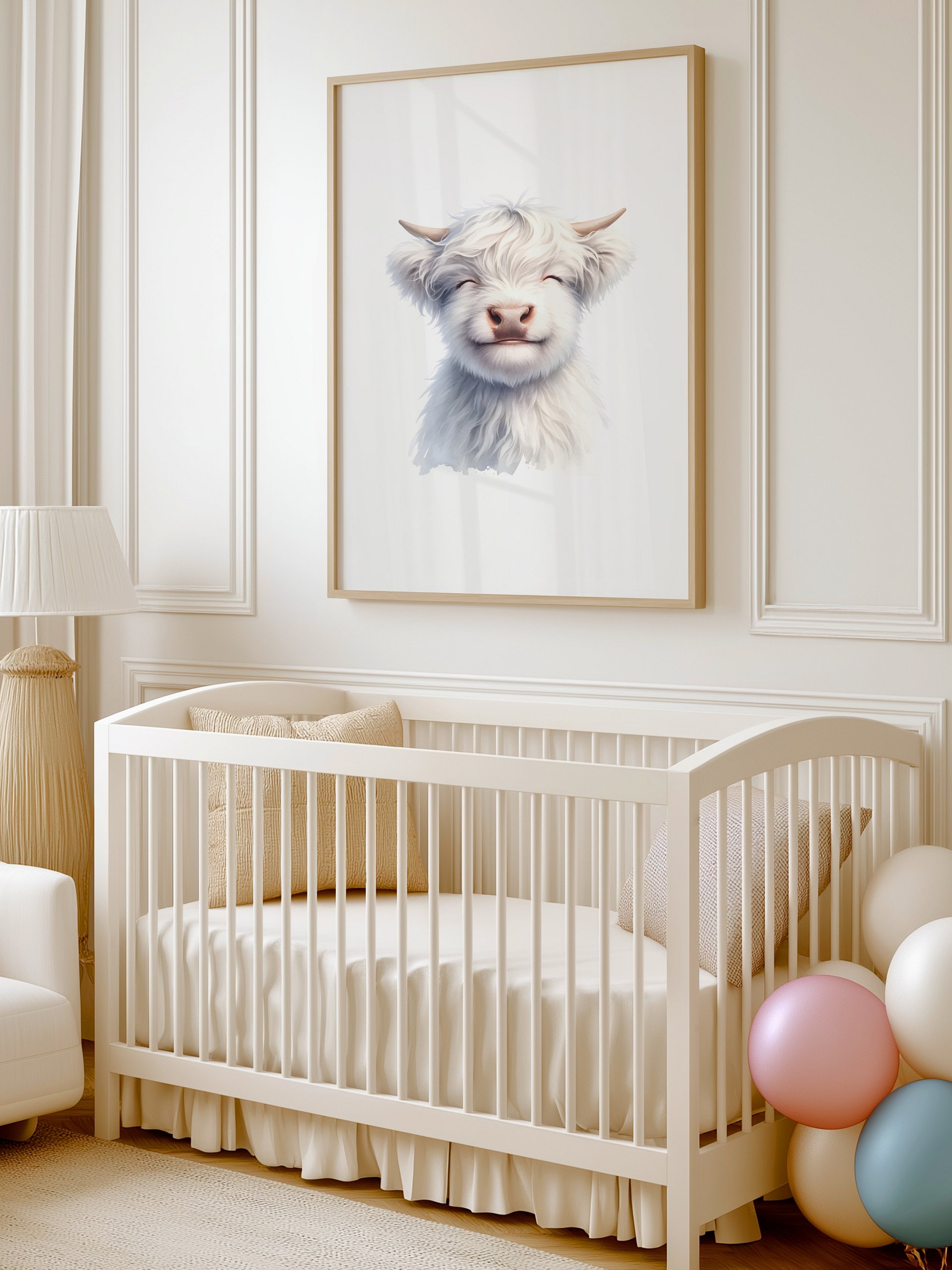 Happy White Highland Cow Nursery Print product image (6)
