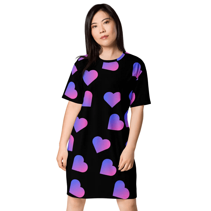 Love Pattern Pink Hearts on Black Background Ladies T Shirt Dress product image (1)