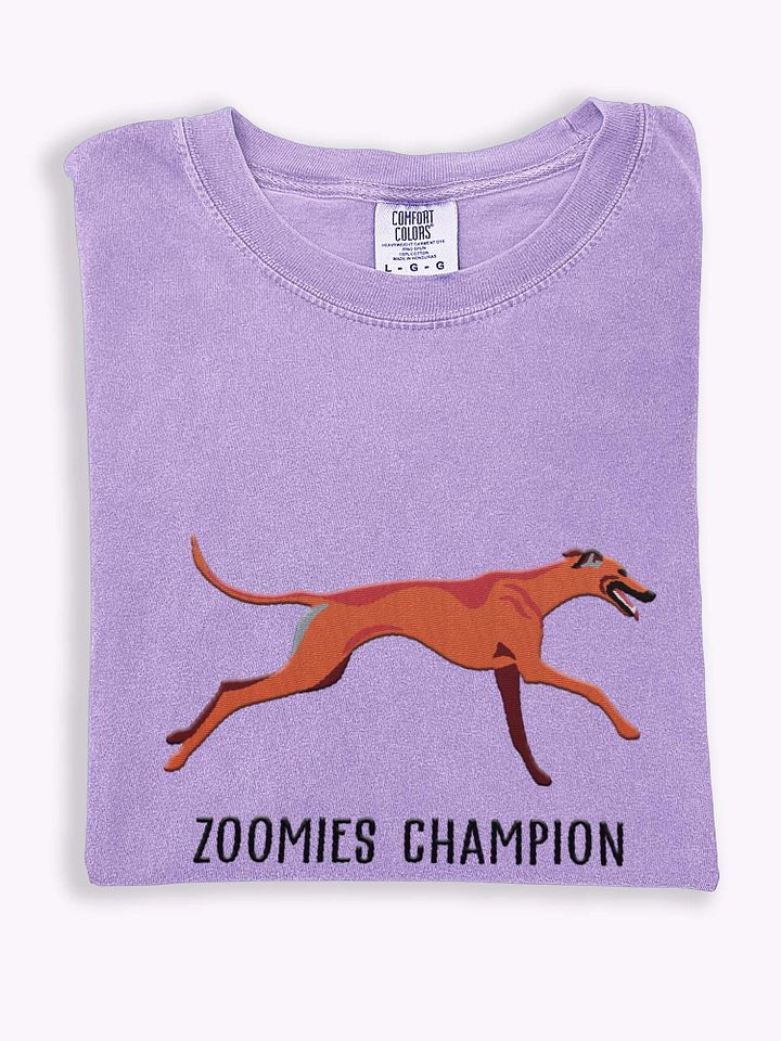 Zoomies Champion T-Shirt(Embroidered) of a Greyhound(Red) product image (1)