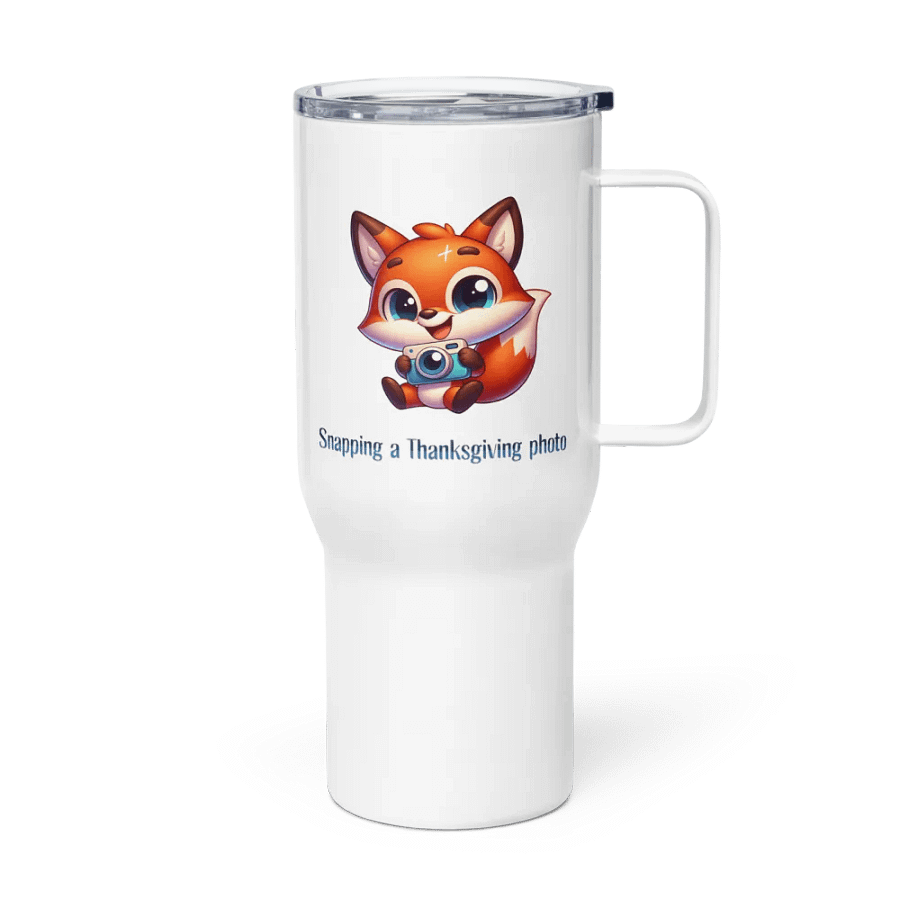 Snapping A Thanksgiving Photo Cute Fox Travel Mug With A Handle product image (4)