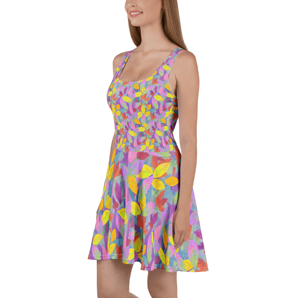 Yellow Pink Leaves Skater Dress product image (1)
