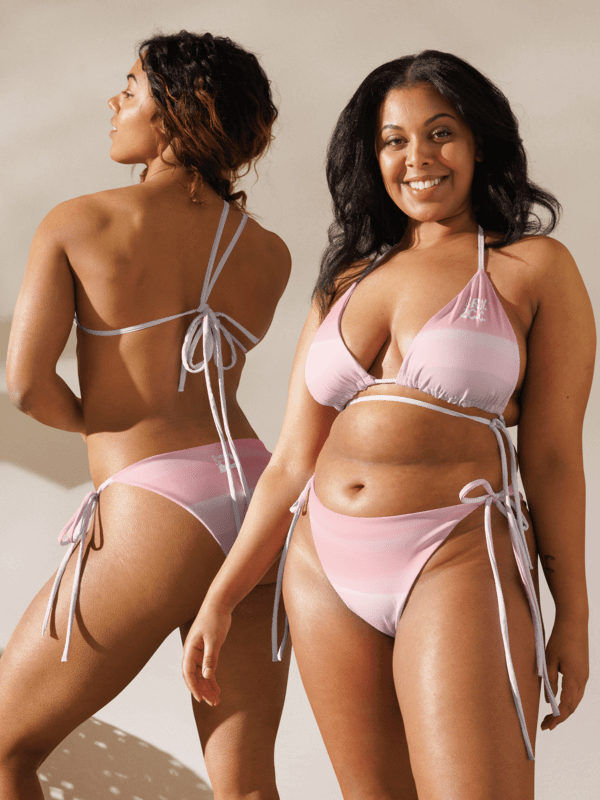 Pastel Pink Stripes String Bikini Set – BOURNE to Cape Cod™ | White Logos product image (9)
