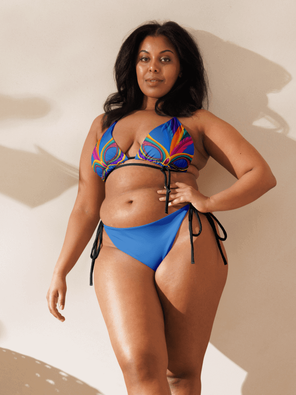Blue Low Rise Cheeky String Bikini, Mardi Gras Top, Blue Bottoms product image (2)
