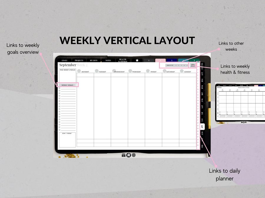 Undated Digital Planner - Black Vertical Week | Ideal for iPad & Phone product image (3)