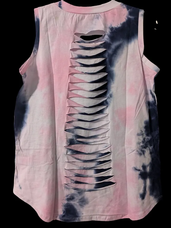 S Dark Blue and Pink Slashed Back Tank Top product image (2)