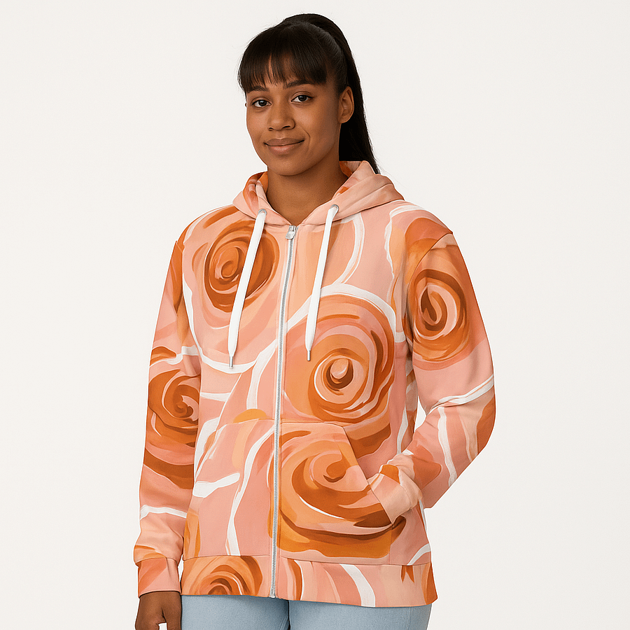 Eco-Friendly All-Over Print Rose Zip Hoodie – Recycled Unisex Fleece Lined Hoodie with Soft Cotton Feel (XS–3XL) product image (3)