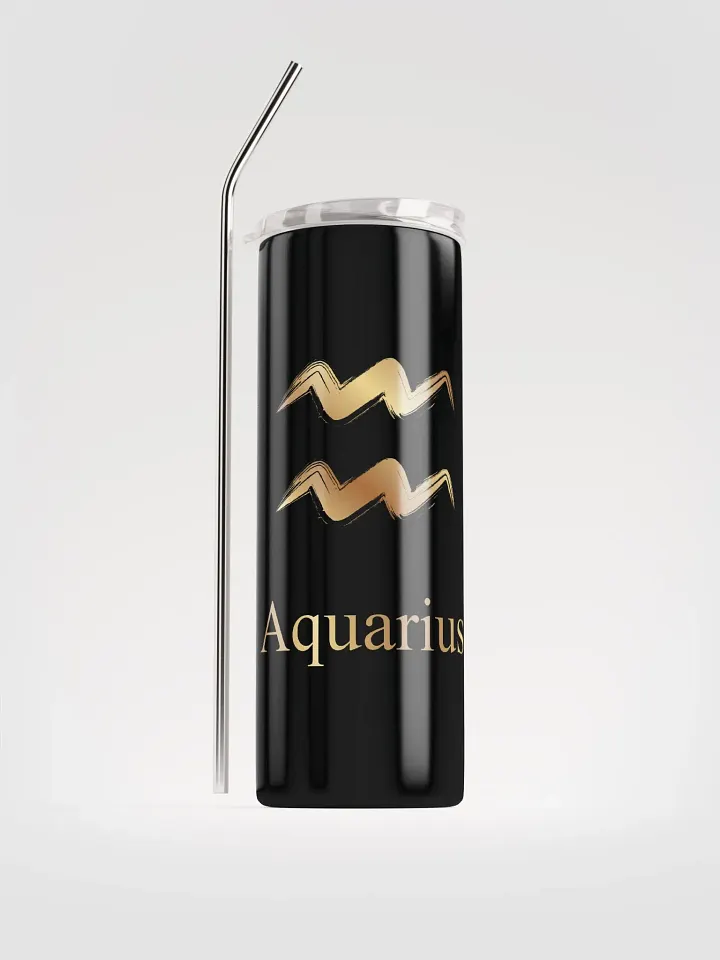 Golden Aquarius Sign Stainless Steel Tumbler: Zodiac Elegance! ♒ product image (1)