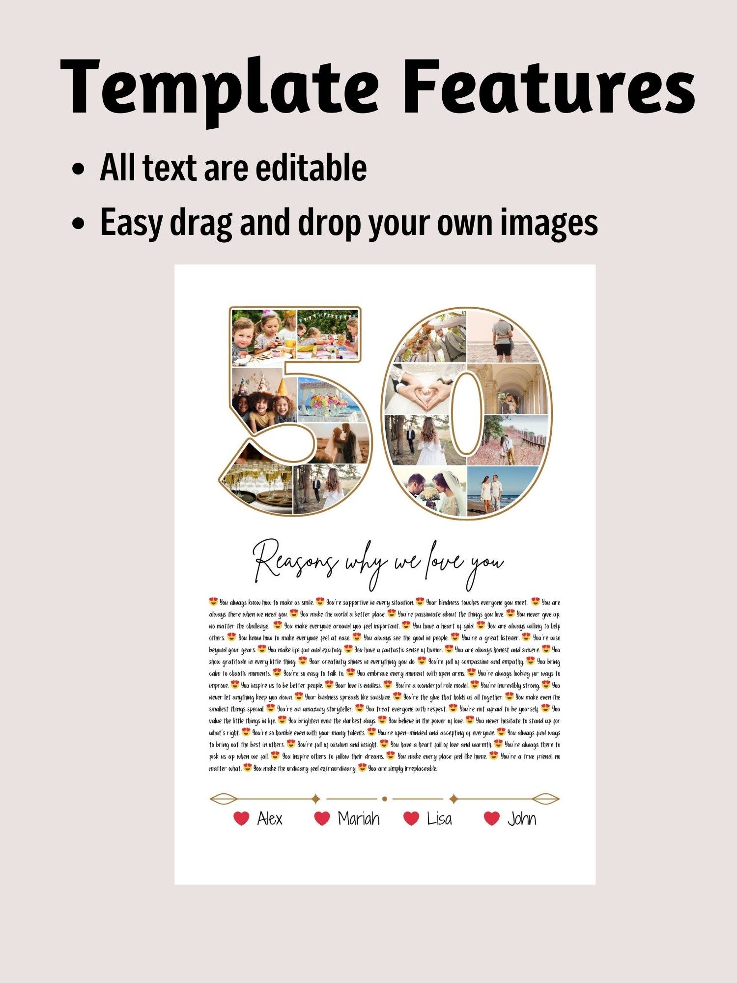50 Reasons Why We Love You Canva Template product image (5)