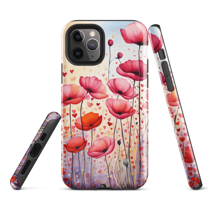 Tough Phone Case for iPhone® - Watercolor Pink Poppies Floral Design product image (1)