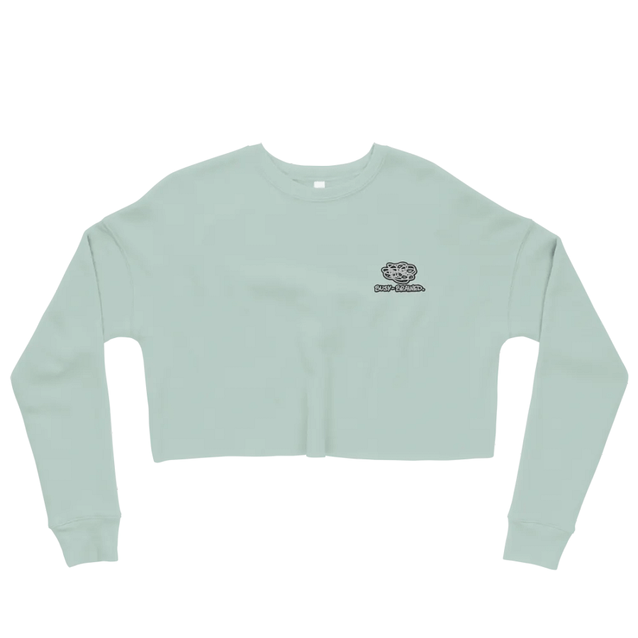 BUSY BRAINED (B&W lined design) embroidered fleece crop crew product image (51)