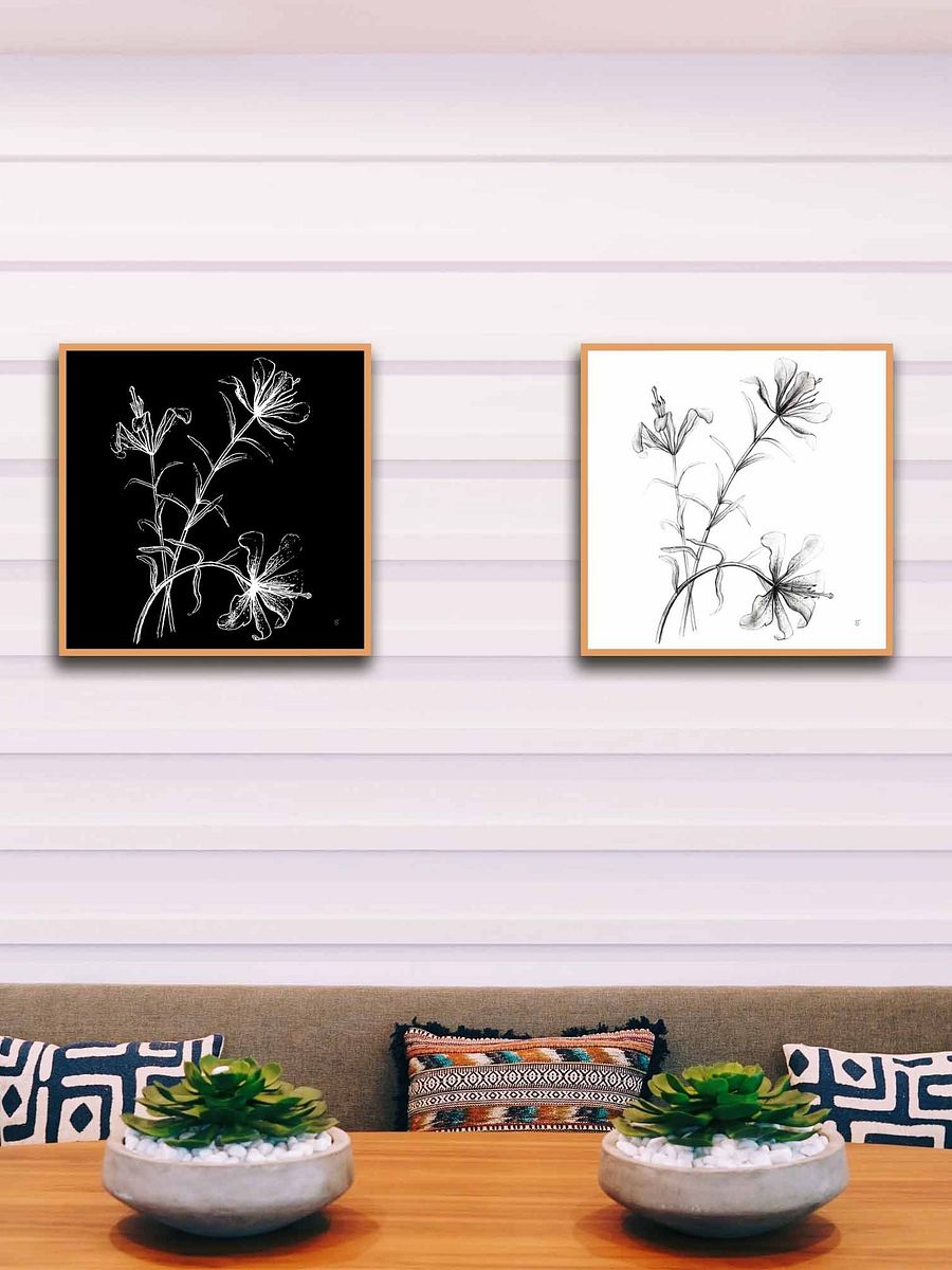 Floral Line Drawing Canvas Art - Wild Elegant Flowers Dark product image (44)