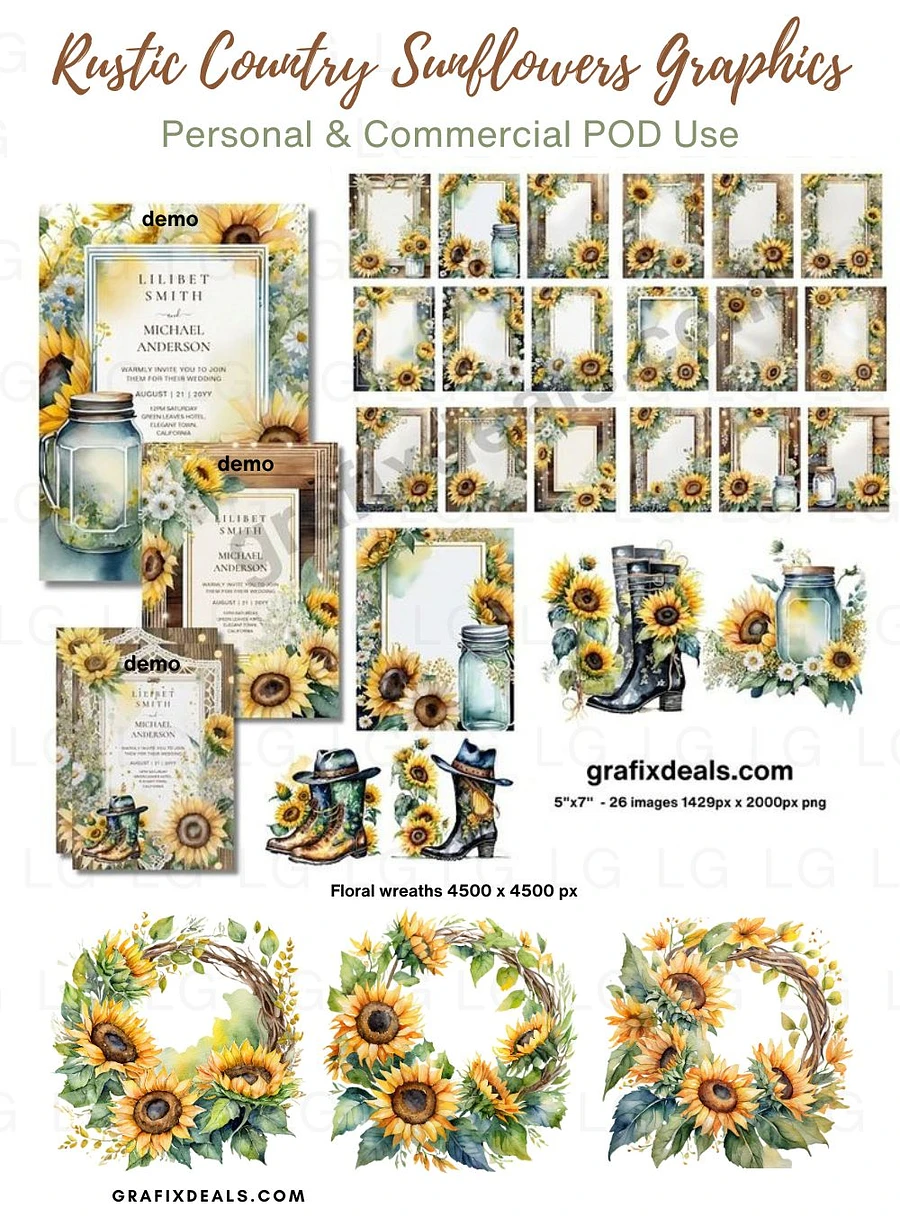 29 x Rustic Sunflower Country Girl Graphics Bundle - Commercial and POD Use product image (1)