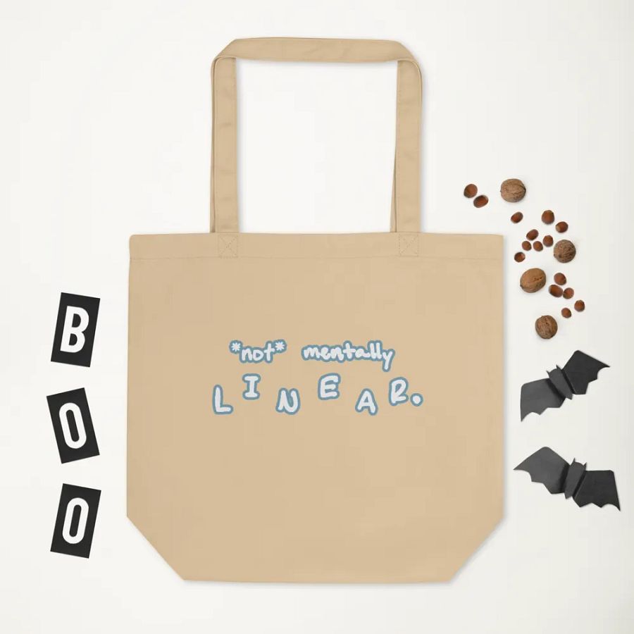 *not* mentally linear (lined design, #709AAF) tote bag product image (6)
