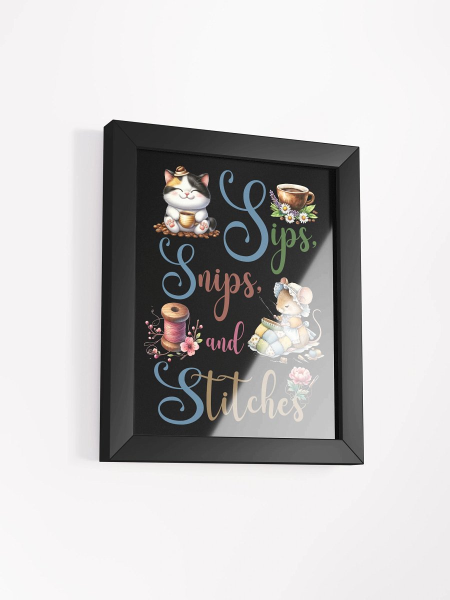 Sips Snips and Stitches Cat Coffee Framed Poster product image (25)