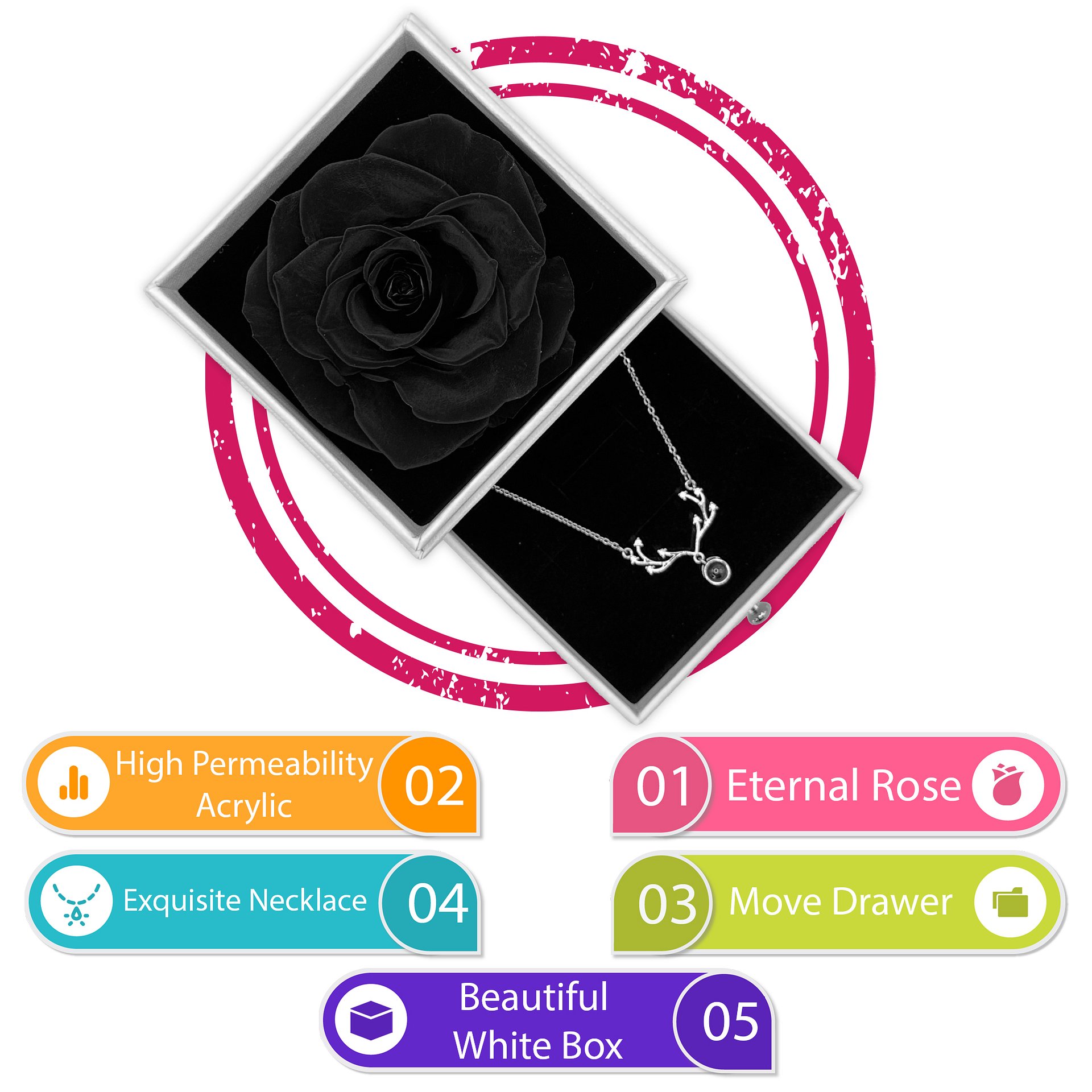 Eternal Rose Gift Box with "I Love You" Necklace – 100 Languages product image (5)