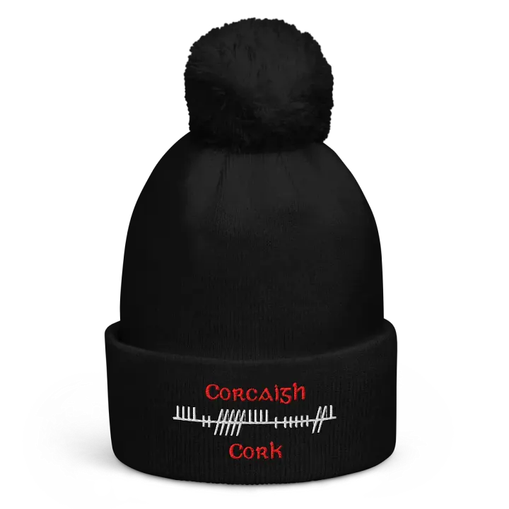 Cork/Corcaigh, Orthodox Style Ogham, embroidered Pom-Pom Beanie product image (1)