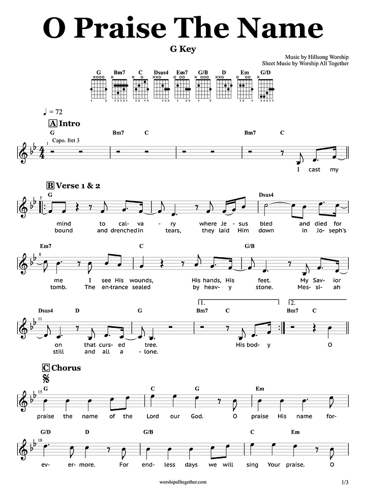 O Praise The Name (Bb Key) - Hillsong Worship | Sheet Music, Chord, Lyrics product image (1)