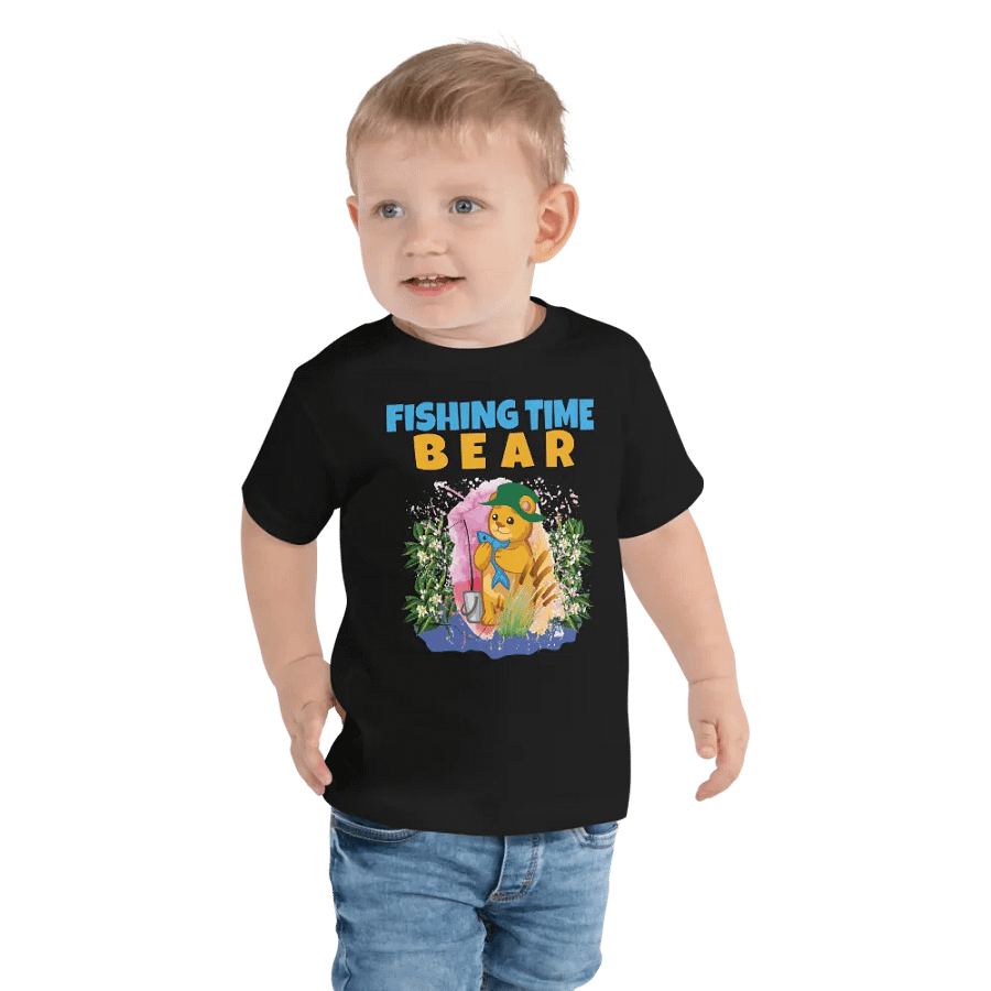 BEAR FISHING TIME Cute Colorful Funny Bella +Canvas Toddler T-Shirt – Fun Gift for Kids product image (3)