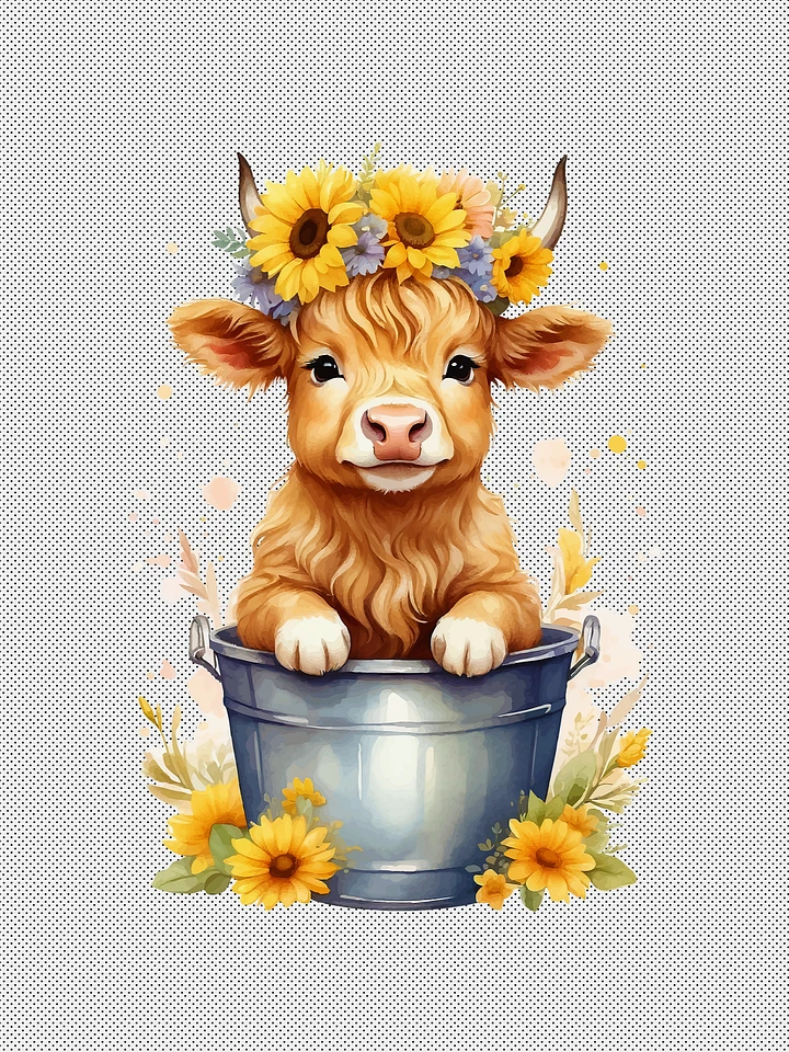 Highland Cow SVG : PNG : Clipart : Baby Highland Cow With Sunflowers In Bucket product image (1)